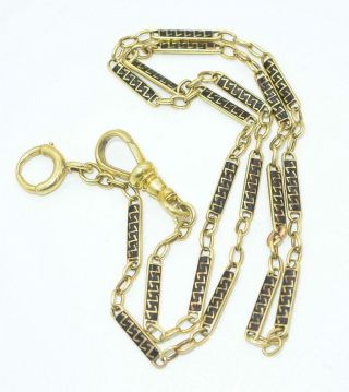 Antique Art Deco 14k Yellow Gold And Black Enamel Watch Chain