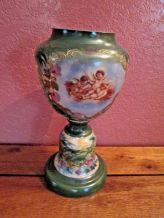 Antique Victorian Bristol Glass Hand Painted With Angels Cherubs10.  5 "