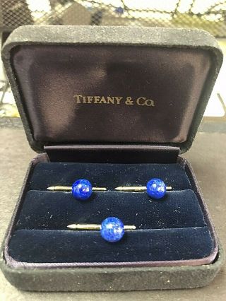 Tiffany & Co 18k Yellow Gold Lapis Lazuli Shirt Stud Set