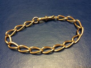 Solid 9ct Rose Gold Open Curb Link Bracelet “old Watch Chain” 15.  7g