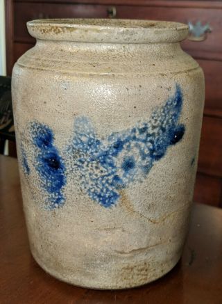 Antique American Blue Decorated Crock Salt Glaze Stoneware Mid - Atlantic