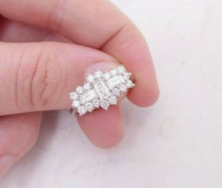 18ct Gold 1.  35ct Diamond Ring,  Baguette And Round Cut Cluster 18k 750
