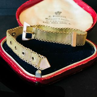 Antique 9ct,  9k,  375 Gold Mesh,  Belt Bracelet With Buckle Clasp,  Adjustable