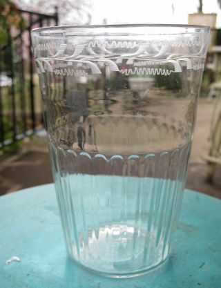 Early 19th C Flip Glass Ribbed Etched Hand Blown Antique Flip Glass