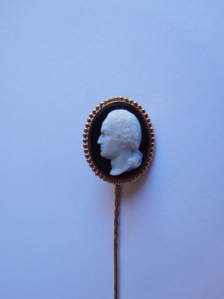 Rare Georgian Victorian 14k Gold George Washington Agate Stone Cameo Stick Pin