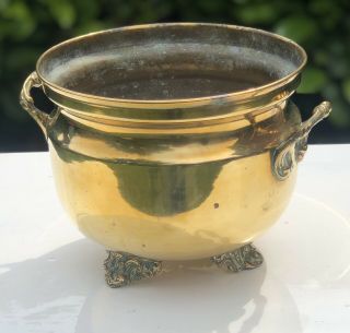Brass Antique Victorian Cauldron Shaped Flower Pot Planter Jardiniere