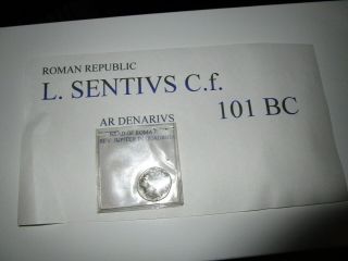 Ancient Coin Roman Republic L.  Sentius Ar Denarius 101 Bc