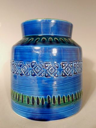 Fine Old Scandinavian Danish ? Pottery Blue Glaze Jar W/ Incised Decoration
