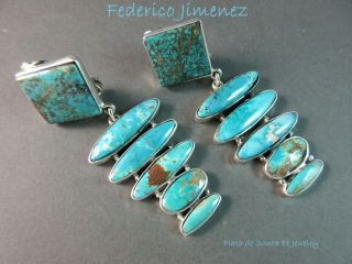 Federico Jimenez Vintage Mined Blue Teal Royston Turquoise 925 Clip Earrings