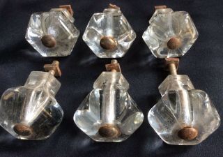 Matched Set Of 6 Antique Vintage Clear Glass Cabinet Cupboard Knobs Drawer Pulls