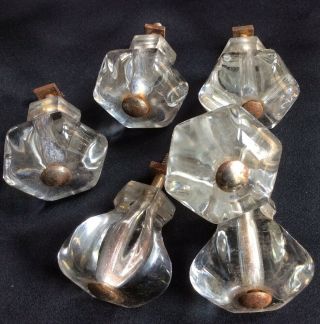 Matched set of 6 Antique Vintage Clear Glass Cabinet Cupboard Knobs Drawer Pulls 2