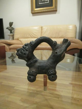 Ancient Antique Pre - Columbian Peruvian Black Clay Vessel Figure - From Peru