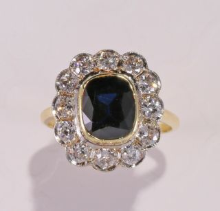 Antique Circa 1880 Natural Blue Sapphire And Diamond Ring 14k Platinum