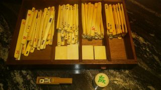 Antique Mahjong set,  carved wood case.  Great 8