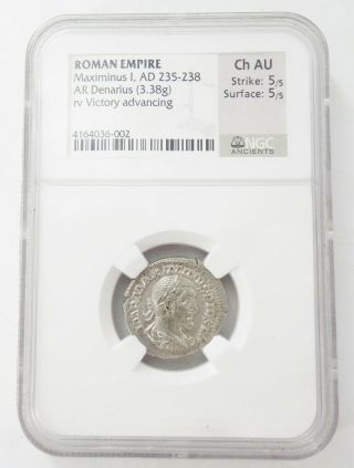 Maximinus I Ad 235 - 238 Roman Empire Ar Denarius Ancient Coin Ngc Ch Au R1