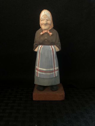 Loren Larsson Swedish Wood Hand Carved Figure Woman With Apron - Ex Cond.