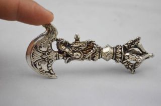 China Old Copper Plating Silver Buddhist Dorje Pestle Vajra Good Dagger A01