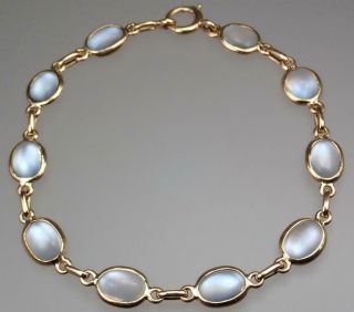 Antique Edwardian 14k Gold Graduating Blue Moonstone Cabochon Chain Bracelet