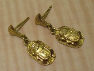 14k Yellow Gold Jewelry Ancient Egyptian Revival Scarab Dangle Earrings