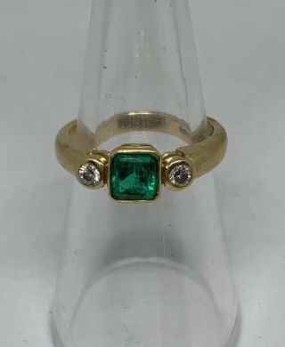 18ct Gold With Large Emerald & Diamonds Ring - 1903,  Aesthetic /art Nouveau