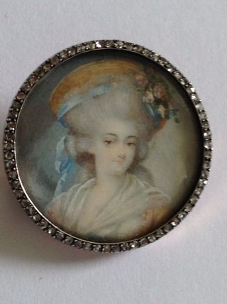 Fine Victorian French Marie Antoinette Miniature & Rose Diamond Set 18ct Brooch