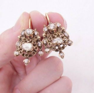 18ct Gold Rose Cut Diamond Earrings,  Cluster 18k 750