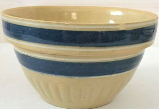 Old Vintage Antique Primitive Stoneware Crock Mixing Bowls W Bands & Ribbing