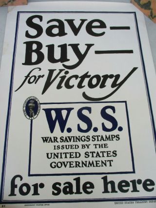 Vintage Ww1 Poster War Savings Stamps Save Buy For Victory