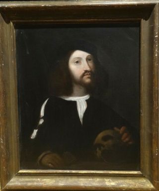 16th Century Italian Venetian Man Portrait & Skull Death Vanitas Memento Mori