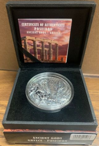 2019 Poseidon Ancient Gods High Relief Cooks Island $20 3 Oz Silver Box And