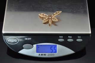 BROOCH 14K Yellow Gold Diamond & Pearl Butterfly Pin - Vintage Estate Jewelry 4