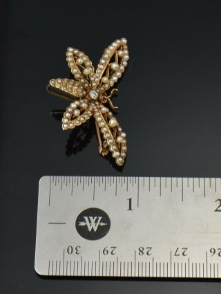 BROOCH 14K Yellow Gold Diamond & Pearl Butterfly Pin - Vintage Estate Jewelry 6