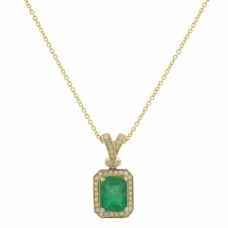 Effy 14k Yellow Gold Emerald Gemstone & Diamond Halo Pendant & Chain Necklace