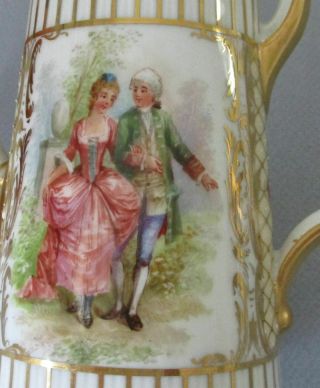 Antique DRESDEN HP Porcelain TeaPot S&C Tray 4 Cups,  Saucers Figures GILT Paste 7