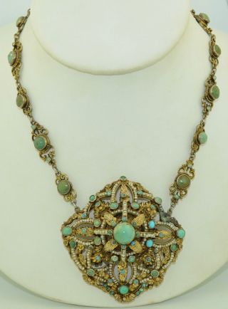 Antique Austro Hungarian 800 Silver Turquoise & Seed Pearl Necklace