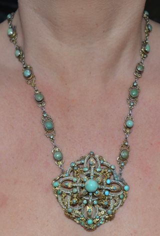 Antique Austro Hungarian 800 Silver Turquoise & Seed Pearl Necklace 4