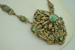 Antique Austro Hungarian 800 Silver Turquoise & Seed Pearl Necklace 7