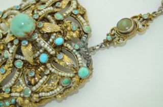 Antique Austro Hungarian 800 Silver Turquoise & Seed Pearl Necklace 8