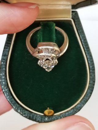 Antique Art Deco Pear Cut Diamond PLATINUM Baguettes Engagement Cocktail Ring NR 12