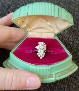 Antique Art Deco Pear Cut Diamond Platinum Baguettes Engagement Cocktail Ring Nr