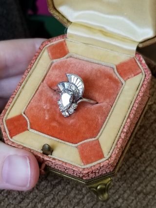 Antique Art Deco Pear Cut Diamond PLATINUM Baguettes Engagement Cocktail Ring NR 7