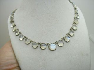 Antique Real Moonstone Silver Necklace 18 ".  Graduated Spectacle Set Stones