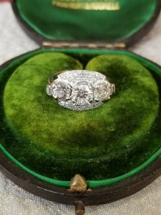 Antique Art Deco Estate 3CT European Diamond PLATINUM Engagement Cocktail Ring 11