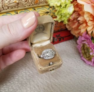 Antique Art Deco Estate 3CT European Diamond PLATINUM Engagement Cocktail Ring 4