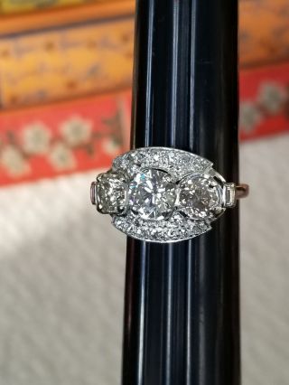 Antique Art Deco Estate 3CT European Diamond PLATINUM Engagement Cocktail Ring 5