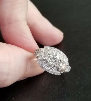 Antique Art Deco Estate 3CT European Diamond PLATINUM Engagement Cocktail Ring 9
