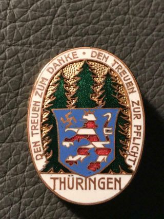 Very Rare German Wwii Enemel Badge: Thüringen " Dem Treuen Zum Danke.  "