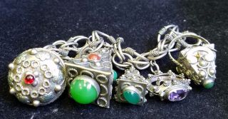 Vintage Etruscan 800 Silver Carnelian Amethyst Fob 5 Charm Bracelet Jewelry