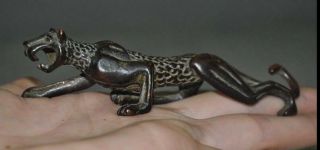 Chinese Bronze Copper Fengshui Wild Animals Leopard Panther Beast Statue