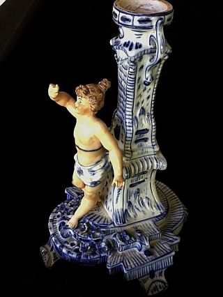 Antique German Figural Centerpiece by Schierholz 1900 ' s Blue and White Porcelain 7